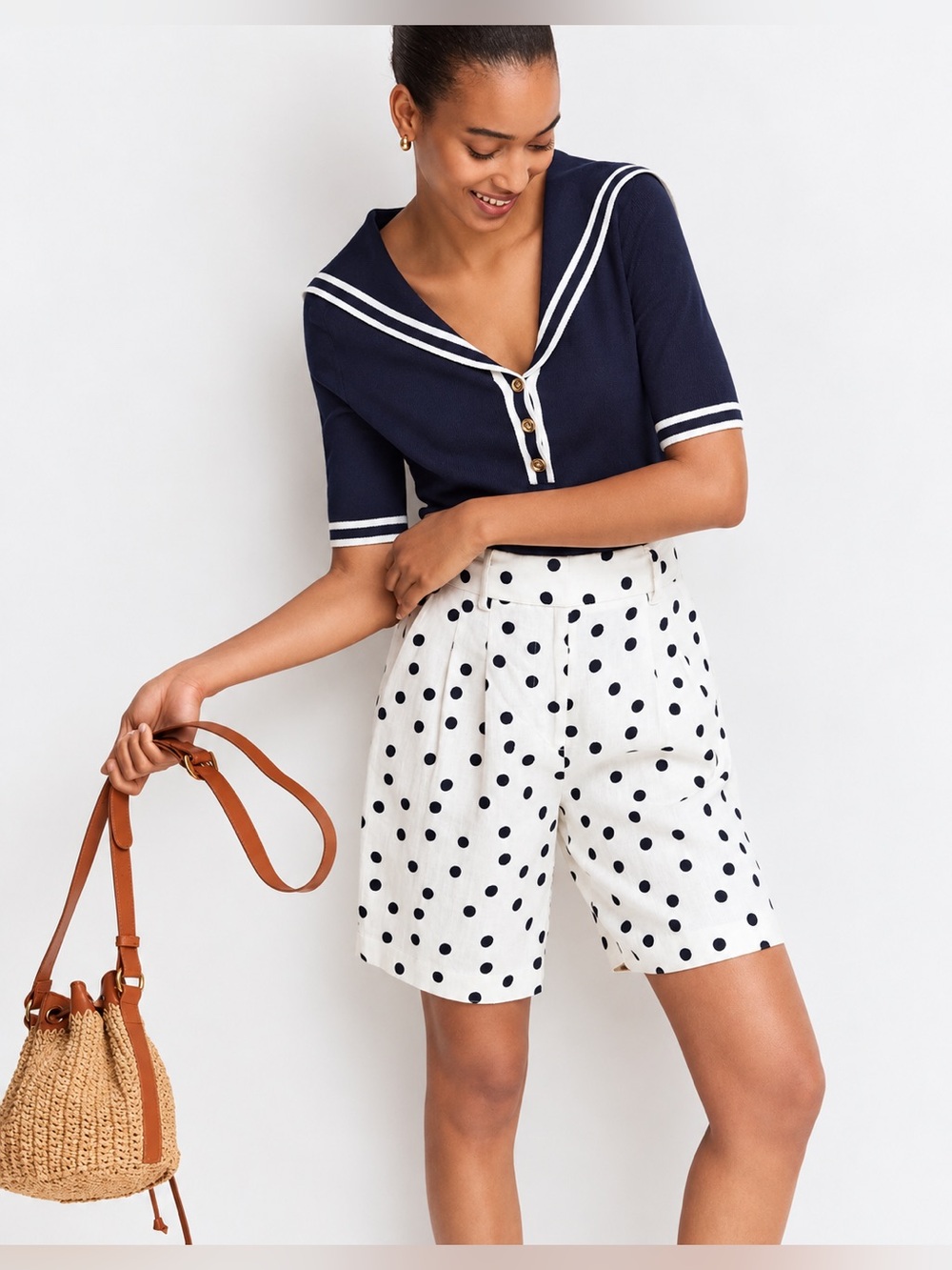 Boden Kensington Linen Shorts | Ivory Painted Dot | Size 6 NWT - Picture 2 of 10